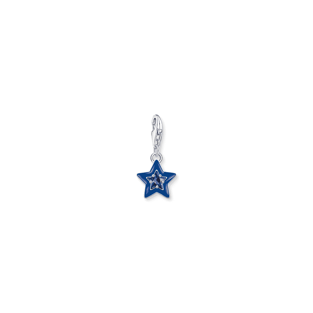 Sterling Silver Star Charm with Blue Sapphire Stone and Blue Cold Enamel