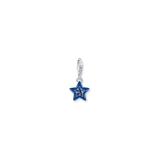 Sterling Silver Star Charm with Blue Sapphire Stone and Blue Cold Enamel