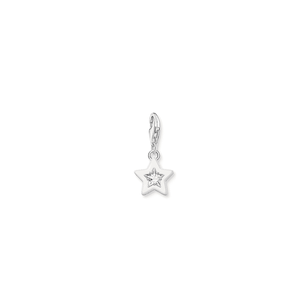 Sterling Silver Star Charm with White Stones and White Cold Enamel