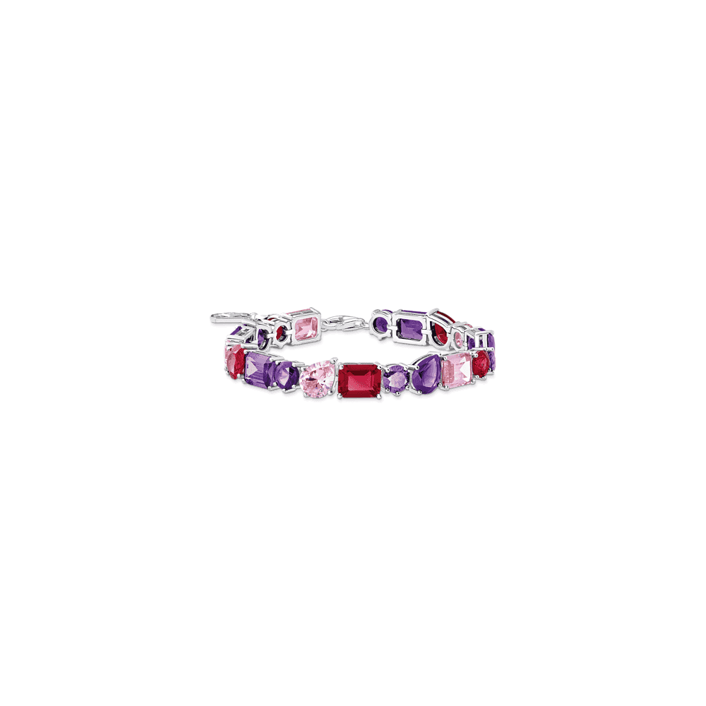 Sterling Silver Tennis Bracelet with 20 Zirconia Stones in Violet Stones