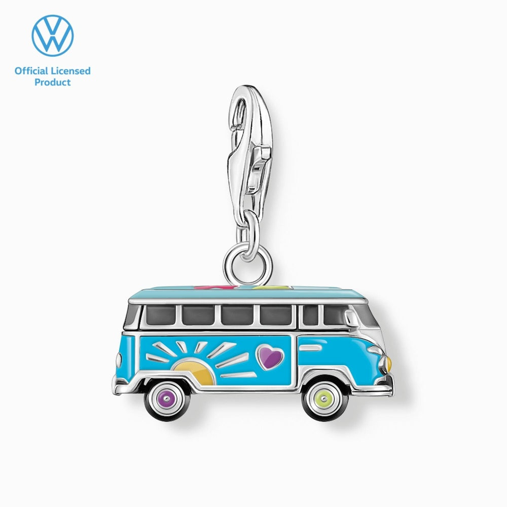 Sterling Silver Volkswagen Blue Hippie Bus Charm