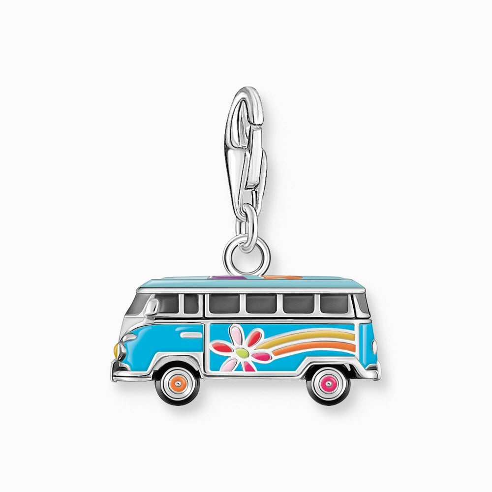 Sterling Silver Volkswagen Blue Hippie Bus Charm
