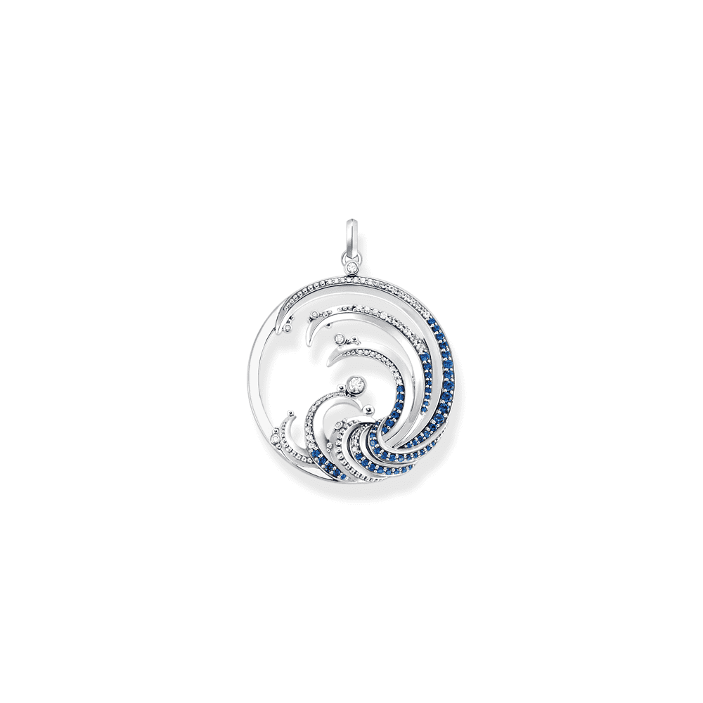 Sterling Silver Wave Pendant with Blue Stones