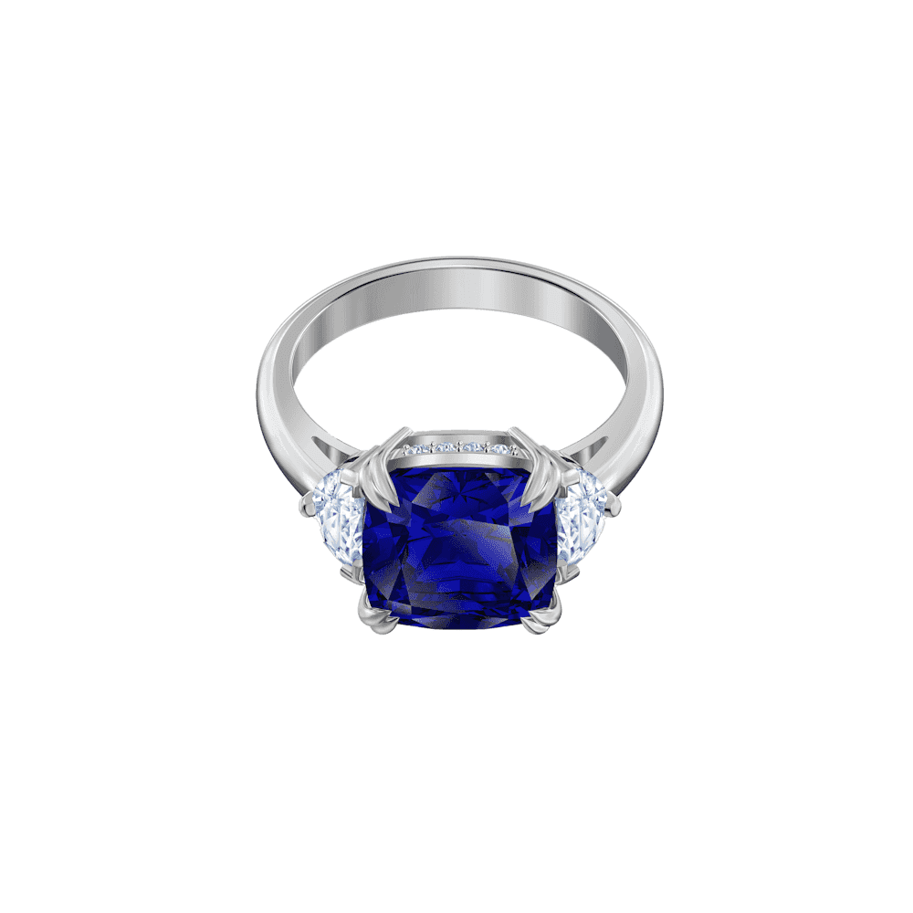 Stilla Attract ring, Octagon cut, Blue, Rhodium plated