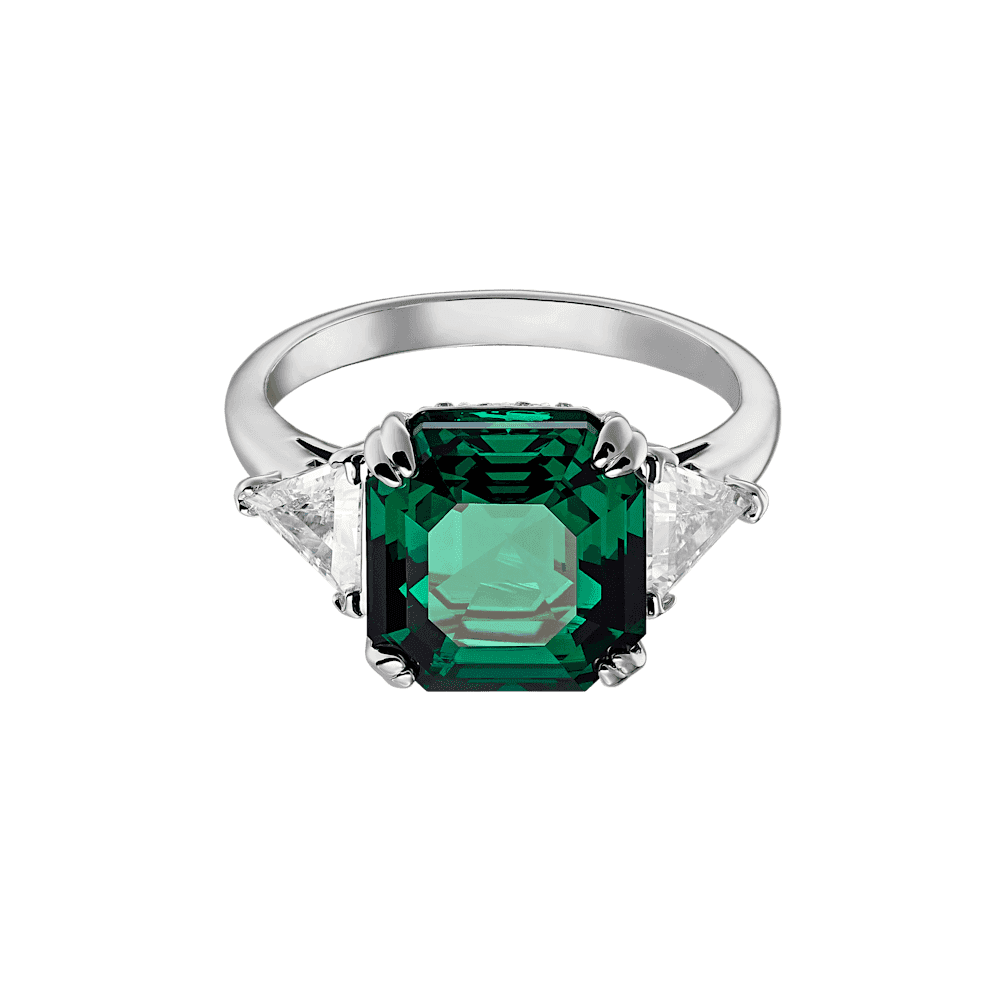 Stilla Attract ring, Octagon cut, Green, Rhodium plated