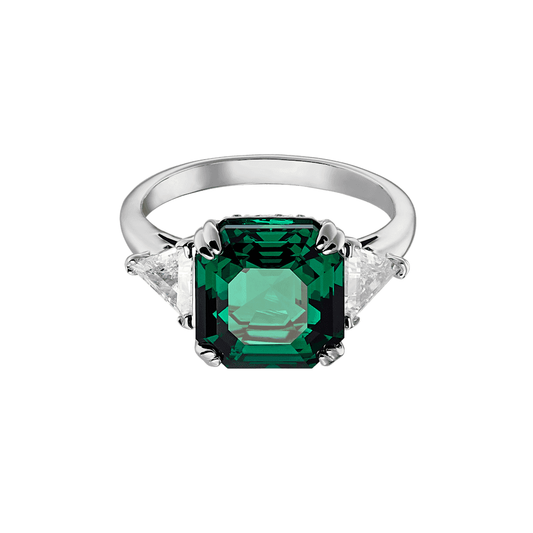 Stilla Attract ring, Octagon cut, Green, Rhodium plated