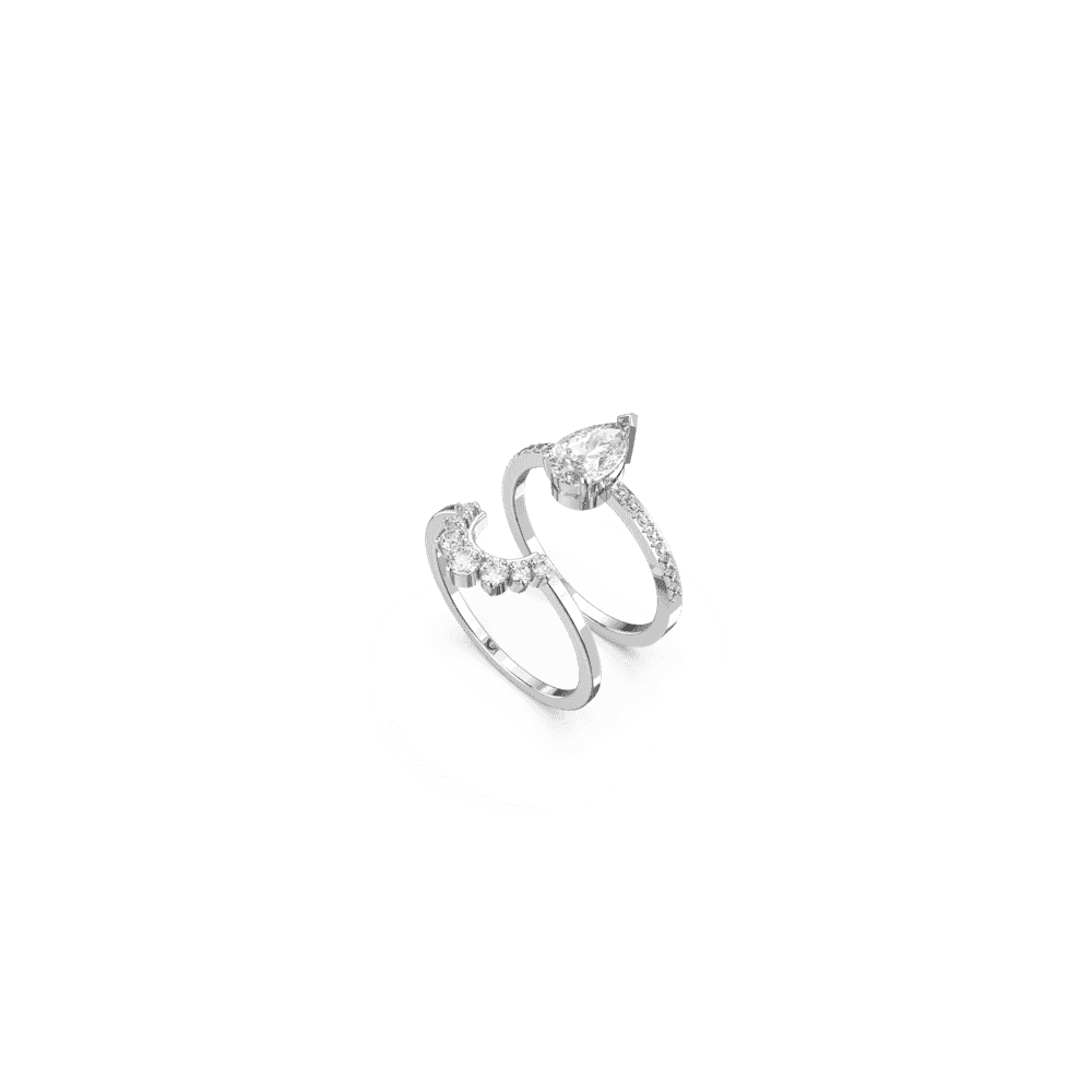 Stilla Attract ring, Set (2), Pear cut, White, Rhodium plated