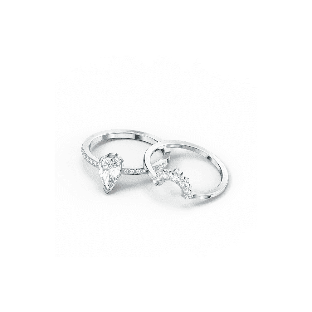 Stilla Attract ring, Set (2), Pear cut, White, Rhodium plated