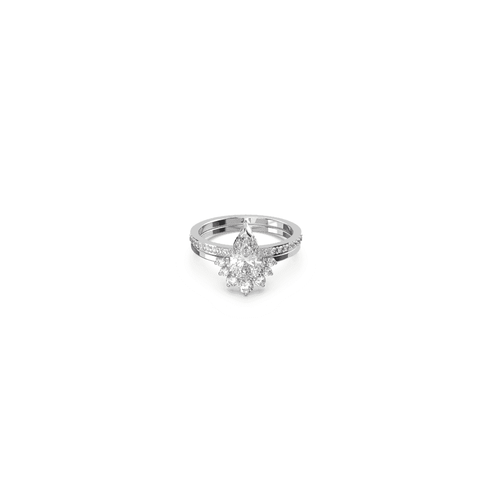 Stilla Attract ring, Set (2), Pear cut, White, Rhodium plated