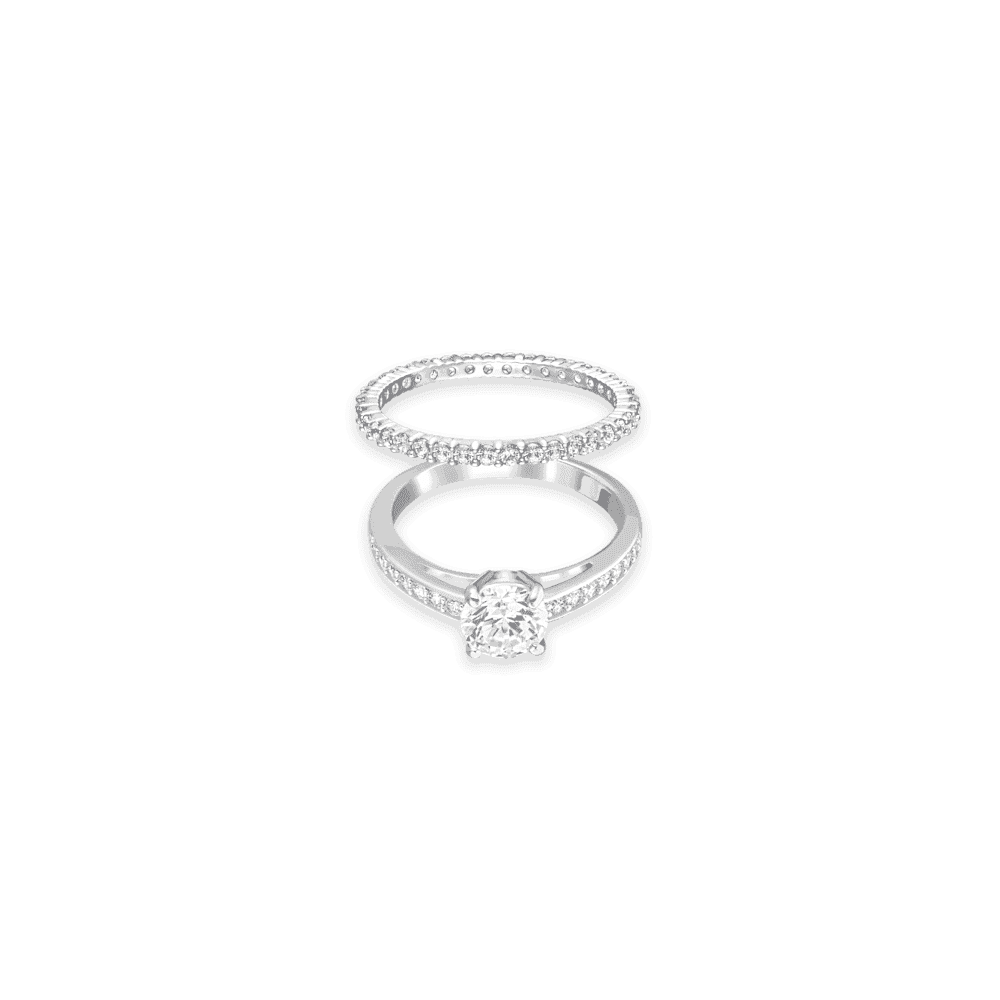 Stilla Attract ring, Set (2), Round cut, Pavé, White, Rhodium plated