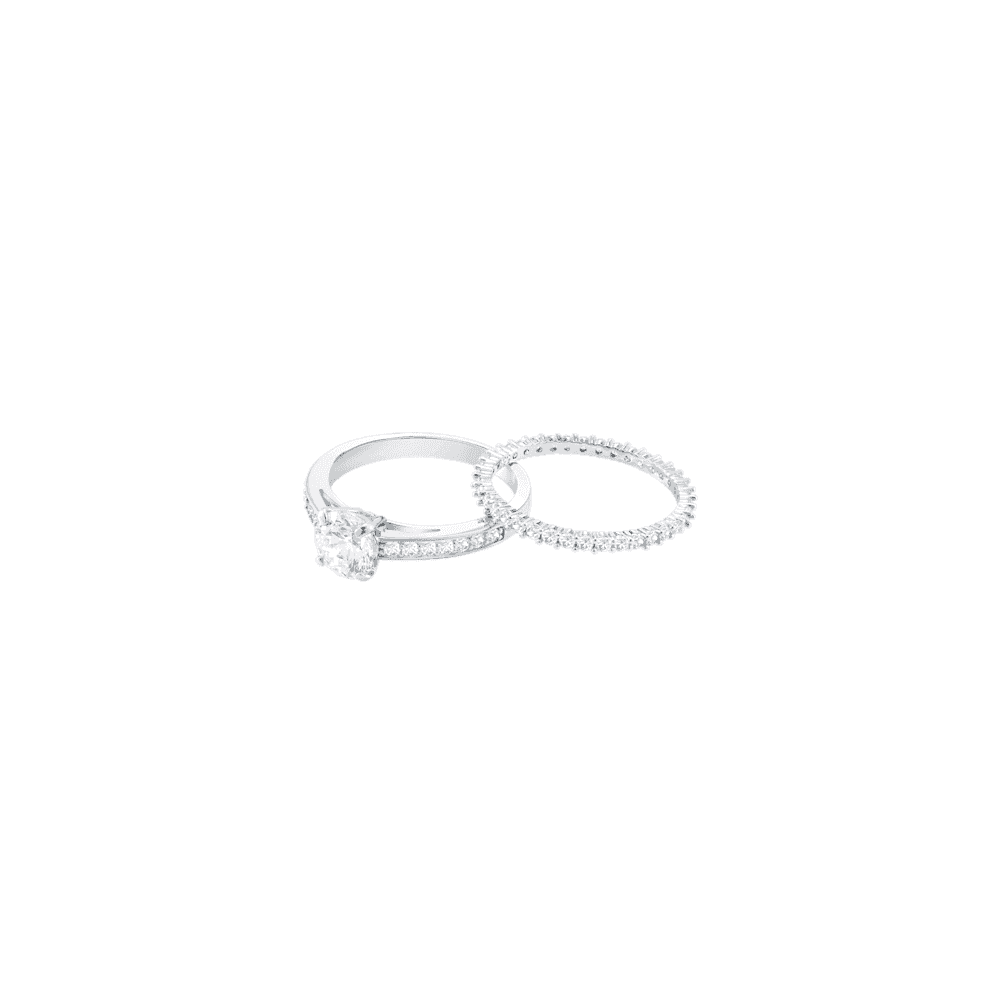 Stilla Attract ring, Set (2), Round cut, Pavé, White, Rhodium plated