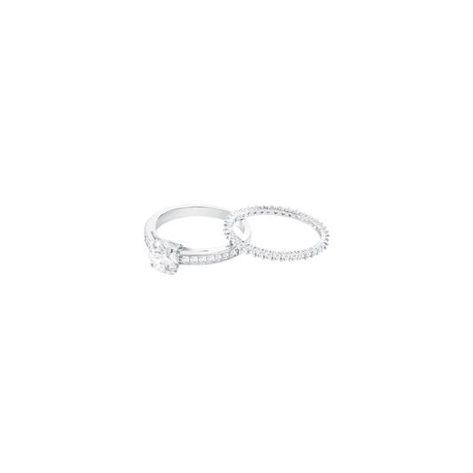 Stilla Attract ring, Set (2), Round cut, Pavé, White, Rhodium plated
