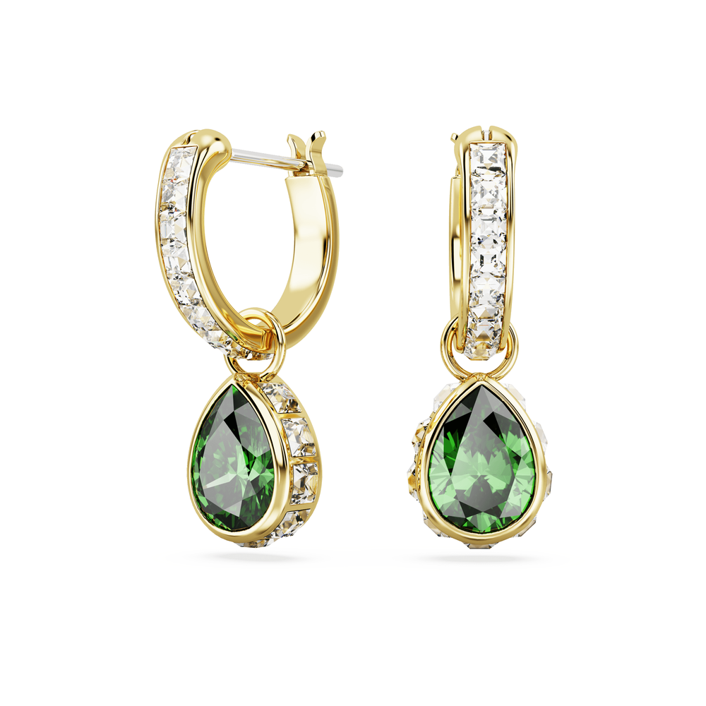 Stilla drop earrings Pear cut, Green, Gold-tone plated