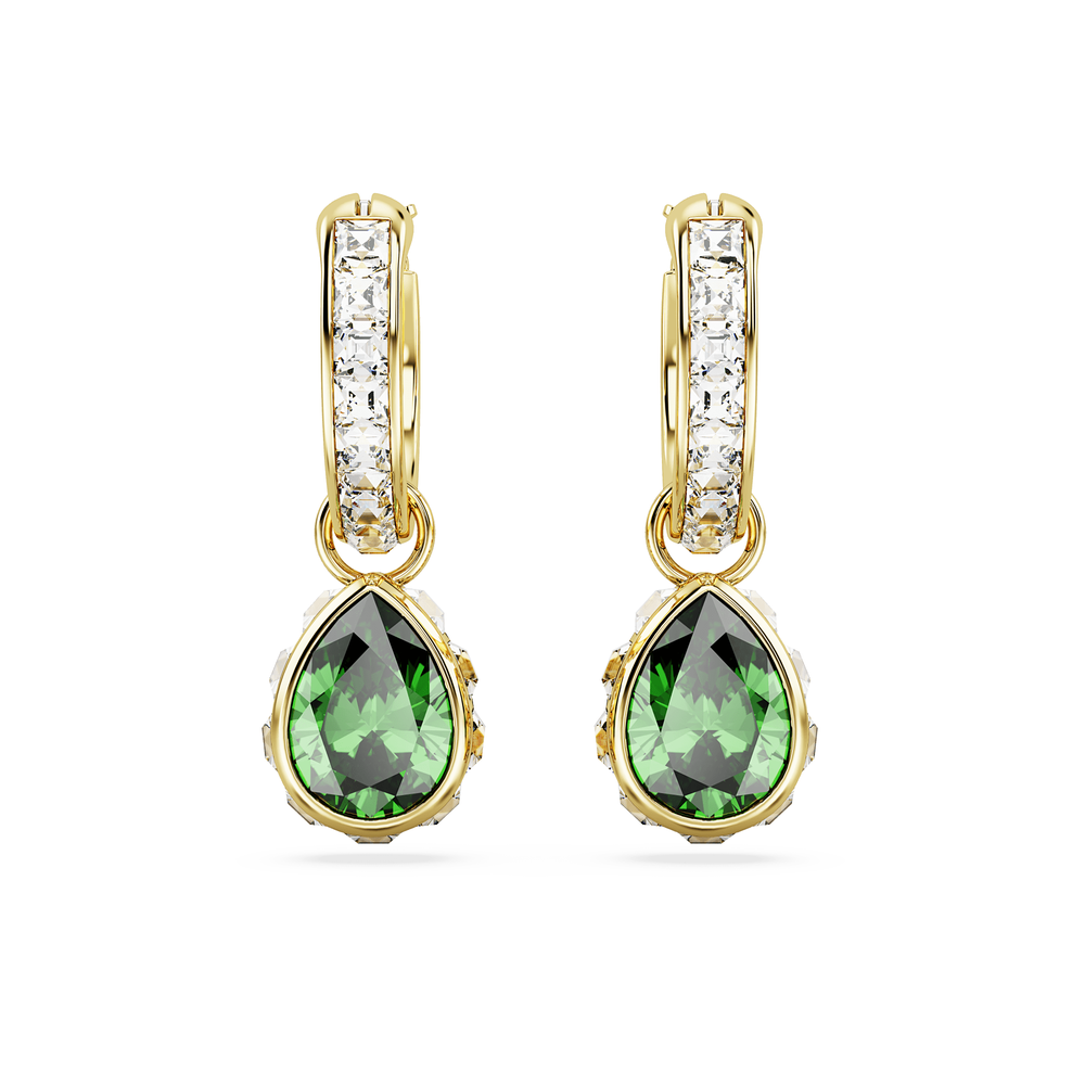 Stilla drop earrings Pear cut, Green, Gold-tone plated
