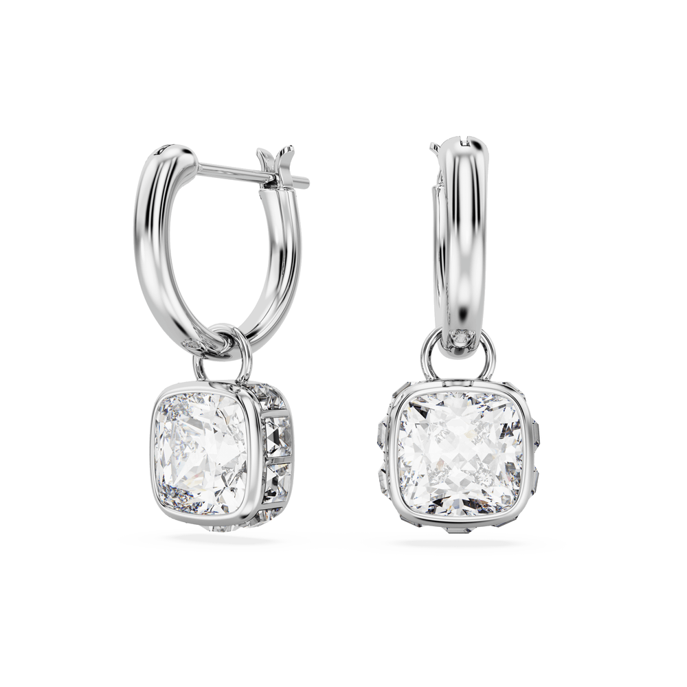 Stilla drop earrings Square cut, White, Rhodium plated