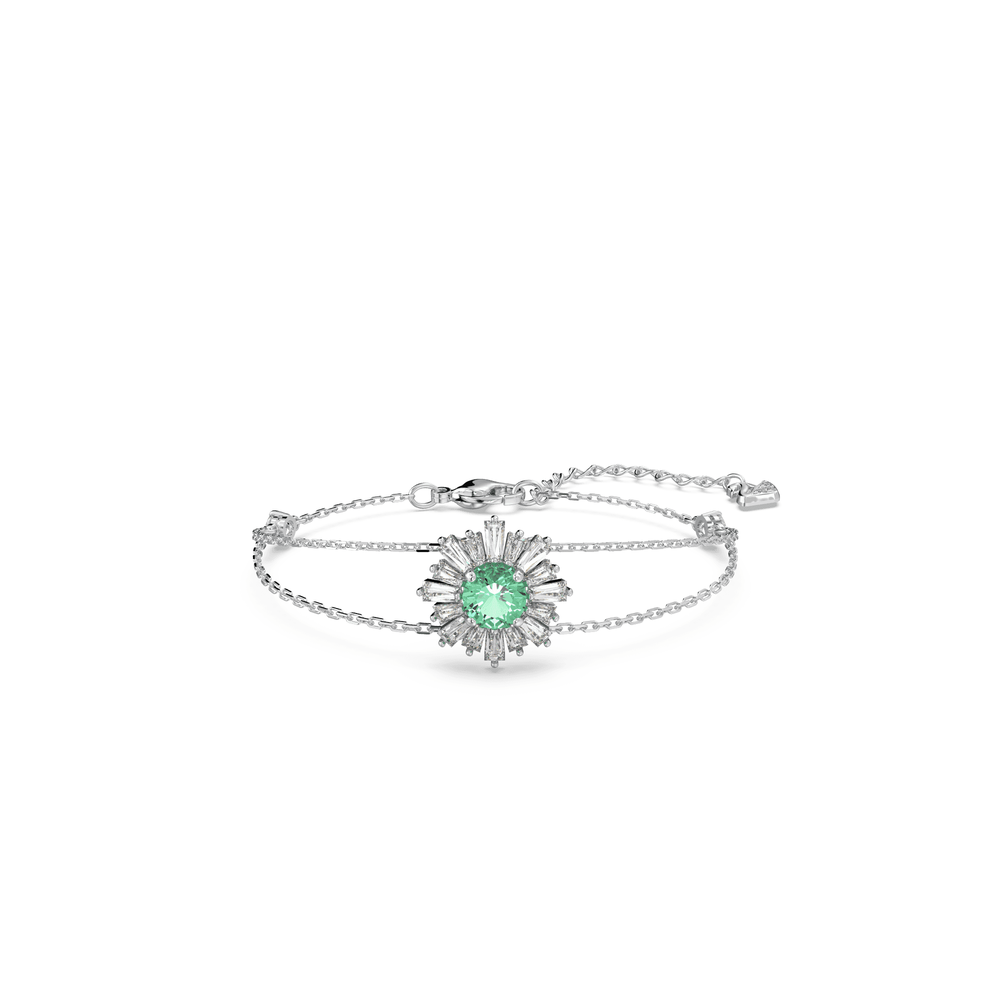 Sunshine bracelet, Mixed cuts, Sun, Green, Rhodium plated