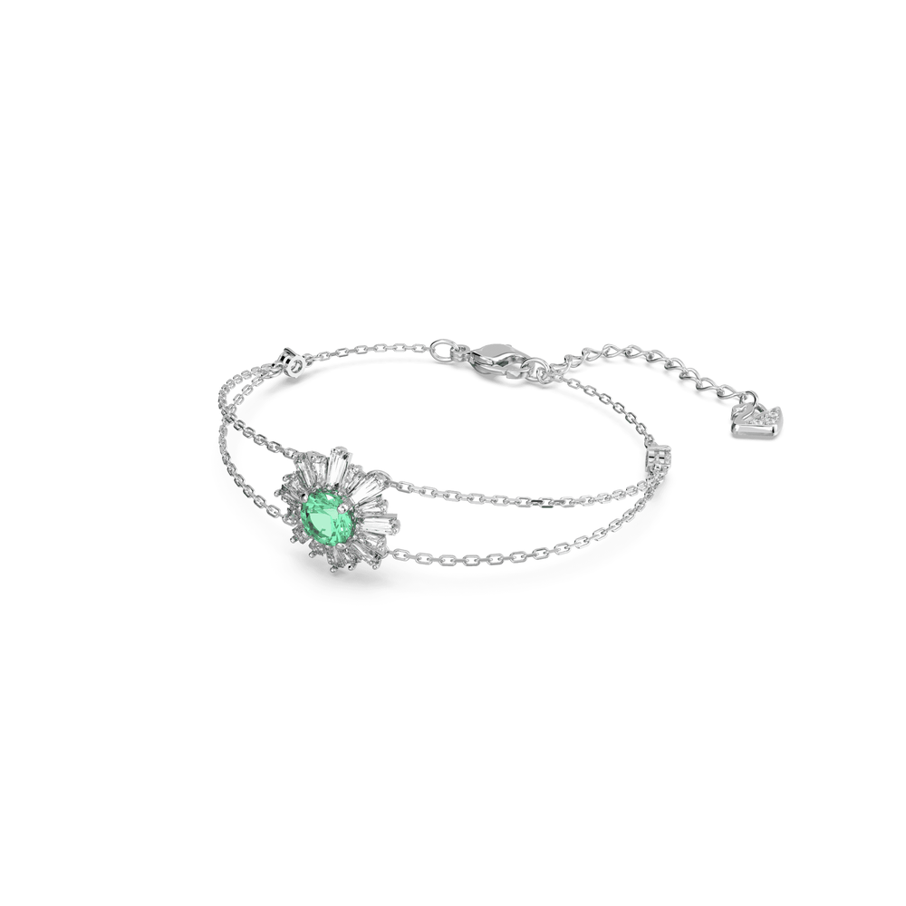 Sunshine bracelet, Mixed cuts, Sun, Green, Rhodium plated