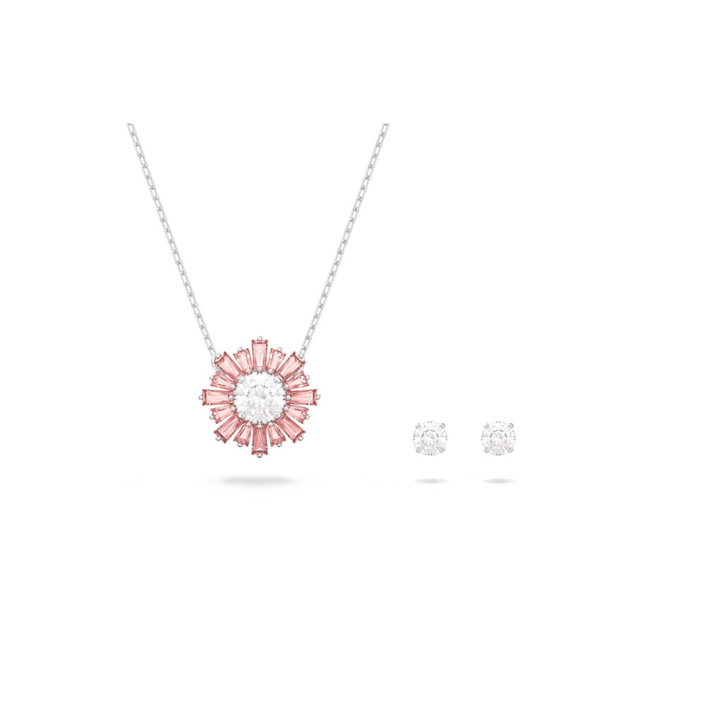 Sunshine set, Mixed cuts, Sun, Pink, Rhodium plated