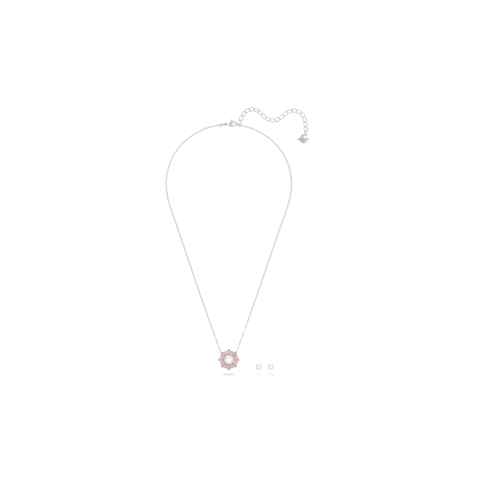 Sunshine set, Mixed cuts, Sun, Pink, Rhodium plated
