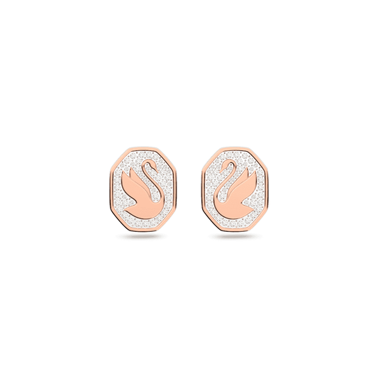 Swan stud earrings, Octagon shape, Swan, White, Rose gold-tone plated