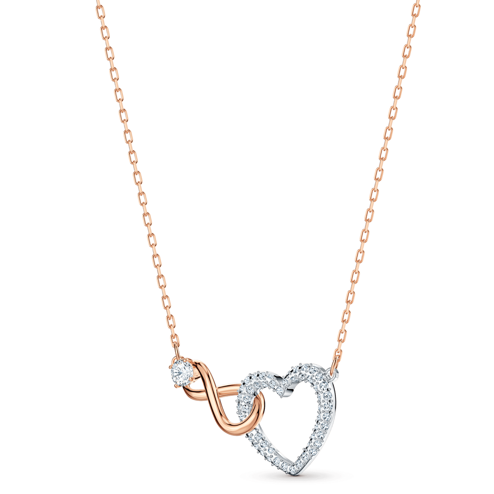 Swarovski Infinity set, Infinity and heart, White, Mixed metal finish
