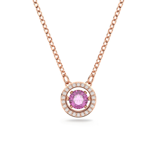 Swarovski Sparkling Dance pendant, Round cut, Long, Purple, Rose gold-tone plated