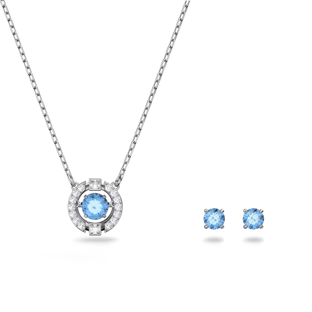 Swarovski Sparkling Dance set, Round cut, Blue, Rhodium plated