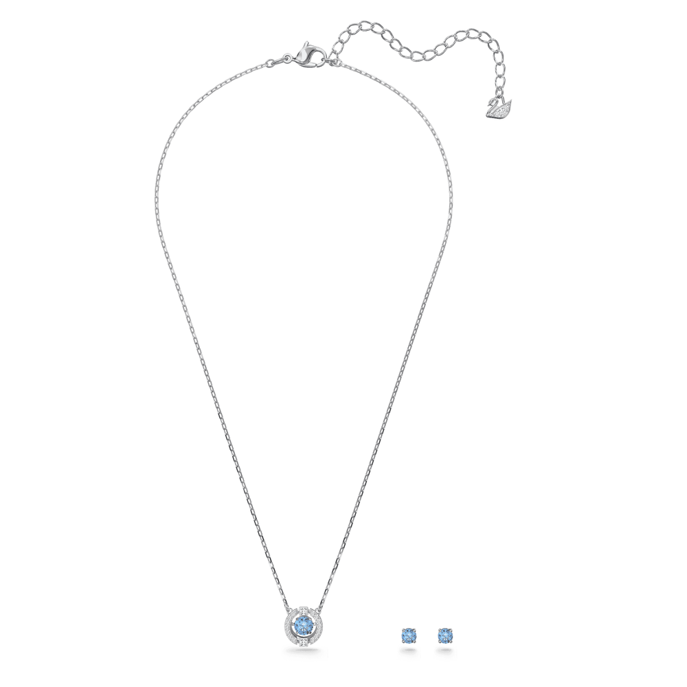 Swarovski Sparkling Dance set, Round cut, Blue, Rhodium plated