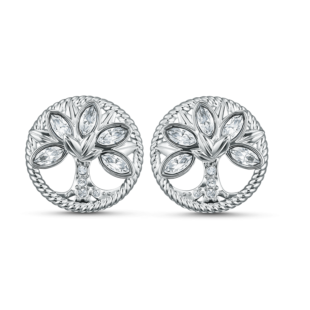 Swarovski Symbolic stud earrings, Tree of life, White, Rhodium plated