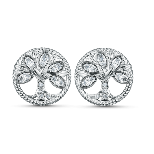 Swarovski Symbolic stud earrings, Tree of life, White, Rhodium plated
