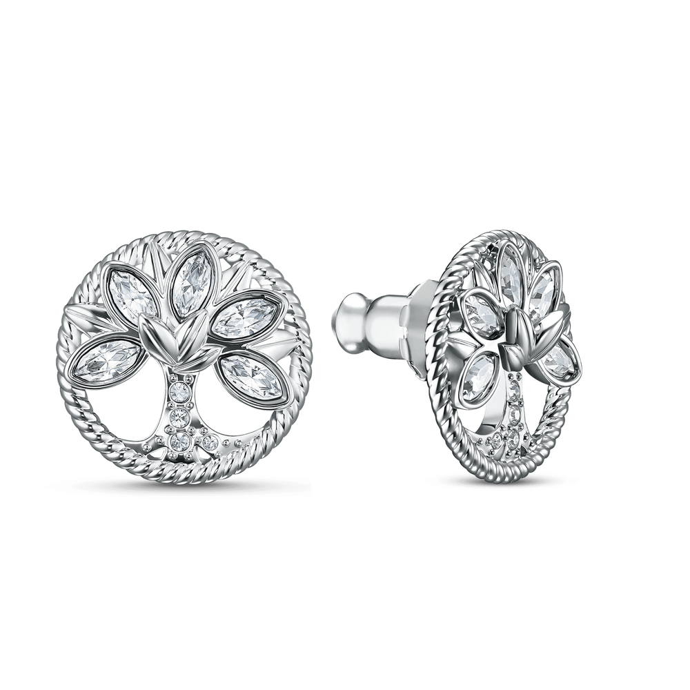 Swarovski Symbolic stud earrings, Tree of life, White, Rhodium plated