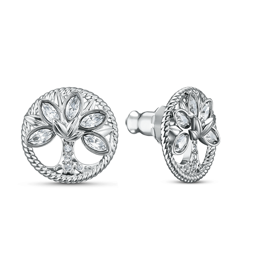 Swarovski Symbolic stud earrings, Tree of life, White, Rhodium plated