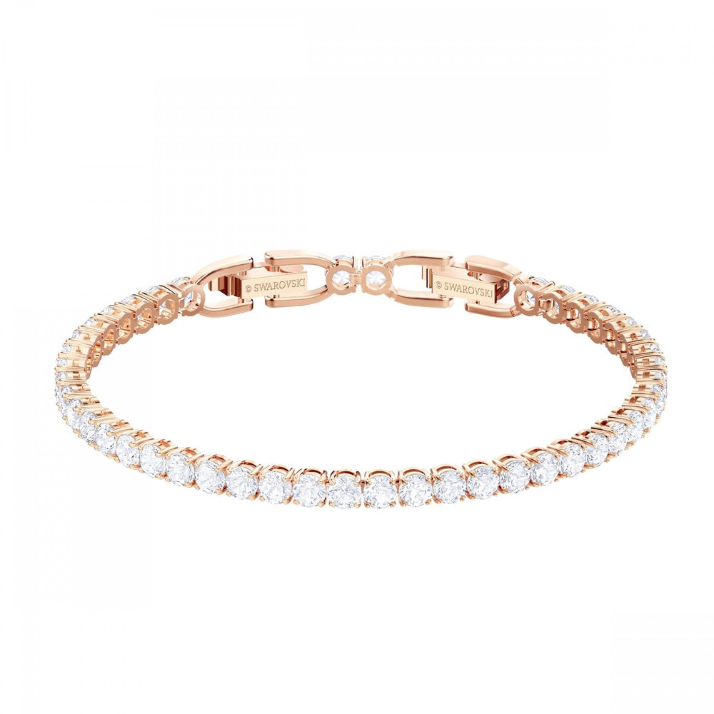 TENNIS BRACELET, WHITE, ROSE-GOLD TONE PLATED