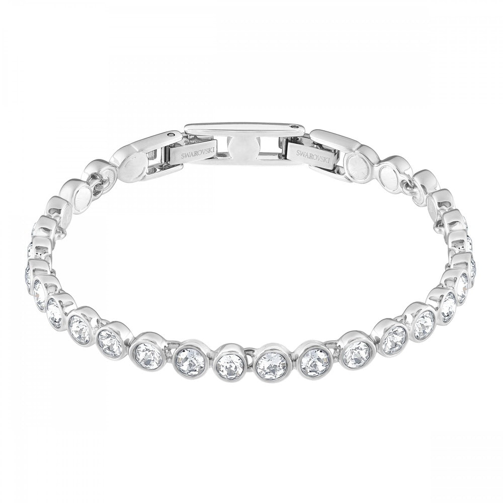 TENNIS BRACELET, WHITE SWAROVSKI CRYSTALS, RHODIUM PLATED