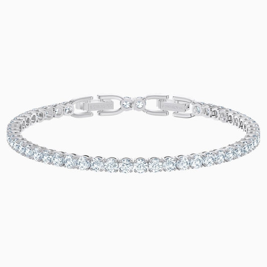 TENNIS DELUXE BRACELET, ROUND WHITE SWAROVSKI CRYSTALS, RHODIUM PLATED