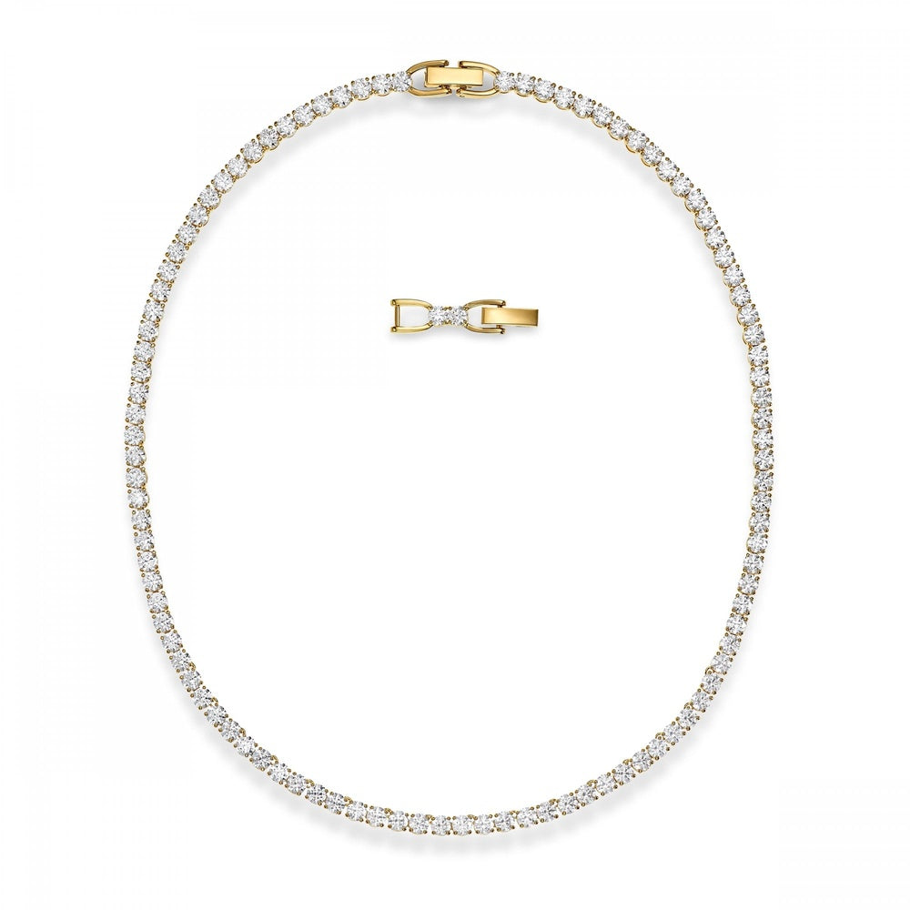TENNIS DELUXE NECKLACE, WHITE SWAROVSKI CRYSTALS, GOLD-TONE PLATED