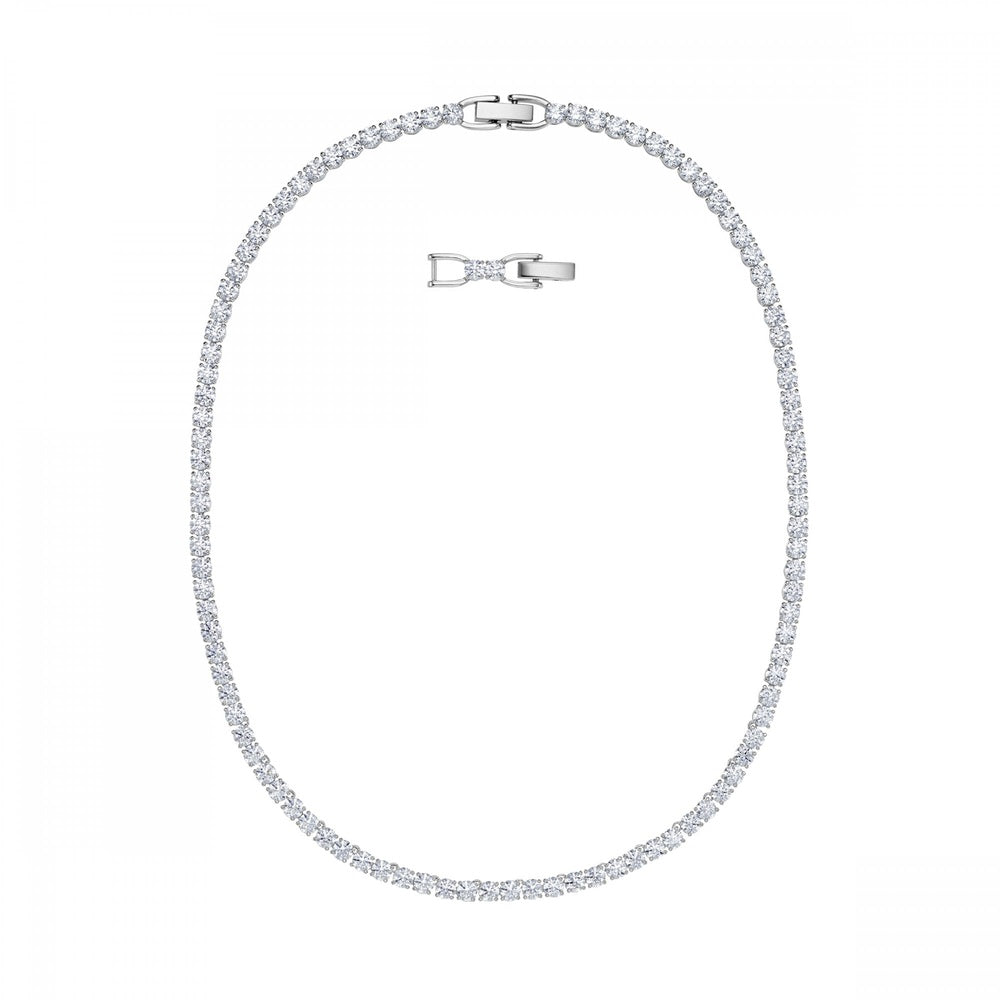 TENNIS DELUXE NECKLACE, WHITE SWAROVSKI CRYSTALS, RHODIUM PLATED