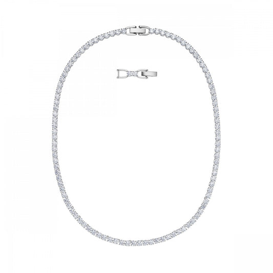 TENNIS DELUXE NECKLACE, WHITE SWAROVSKI CRYSTALS, RHODIUM PLATED