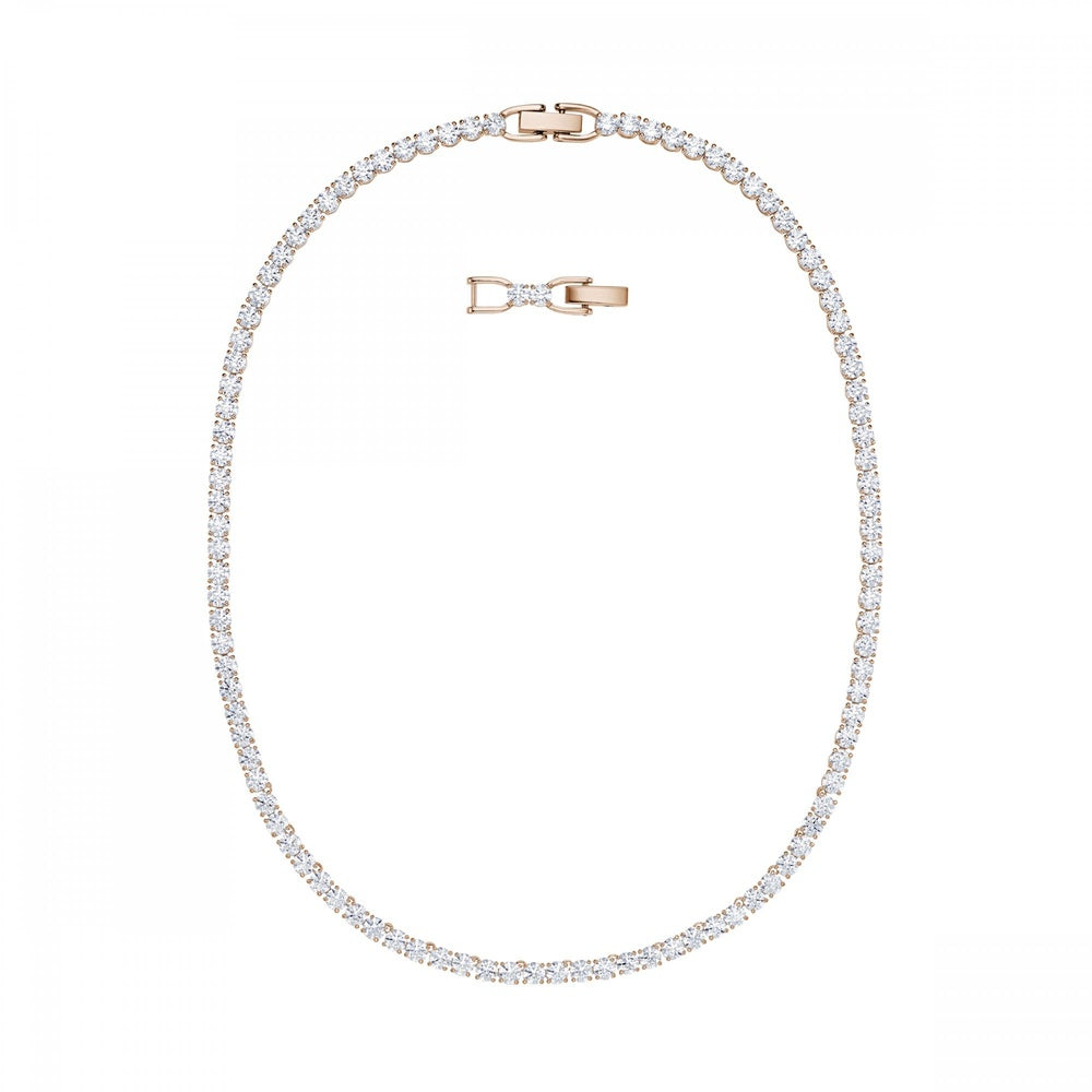 TENNIS DELUXE NECKLACE, WHITE SWAROVSKI CRYSTALS, ROSE-GOLD TONE PLATED