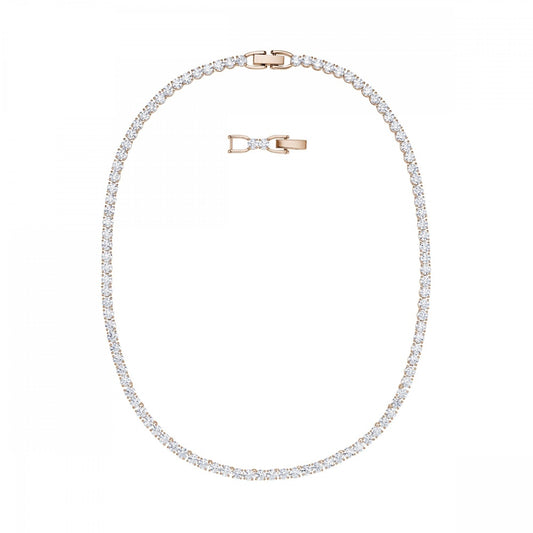 TENNIS DELUXE NECKLACE, WHITE SWAROVSKI CRYSTALS, ROSE-GOLD TONE PLATED