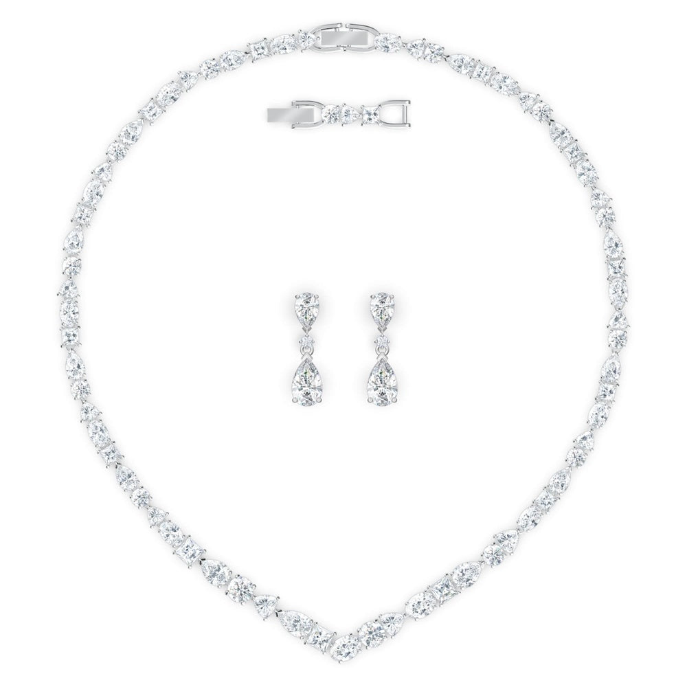 TENNIS DELUXE RHODIUM FINISHED CRYSTALS NECKLACE & EARRING SET