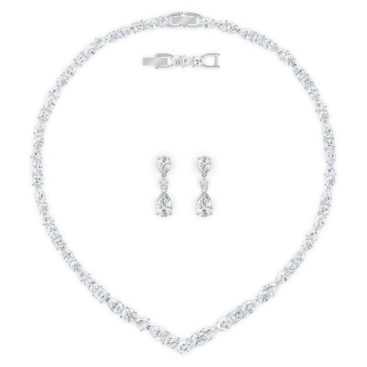 TENNIS DELUXE RHODIUM FINISHED CRYSTALS NECKLACE & EARRING SET