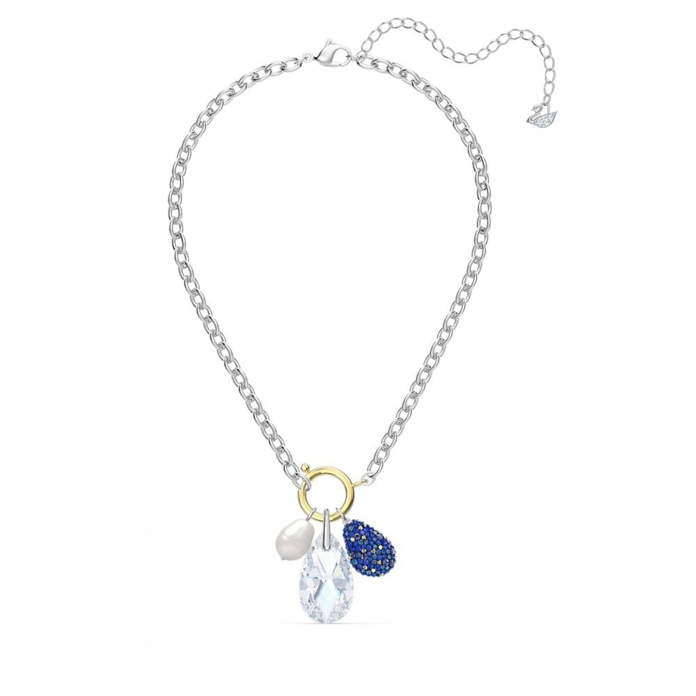 THE ELEMENTS SILVER NECKLACE WITH BLUE, CRYSTAL & PEARL CHARMS
