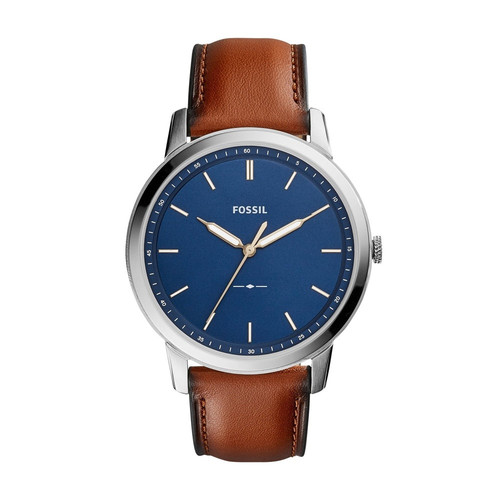 THE MINIMALIST STAINLESS STEEL GENTS ANALOGUE QUARTZ WATCH WITH BROWN LEATHER STRAP