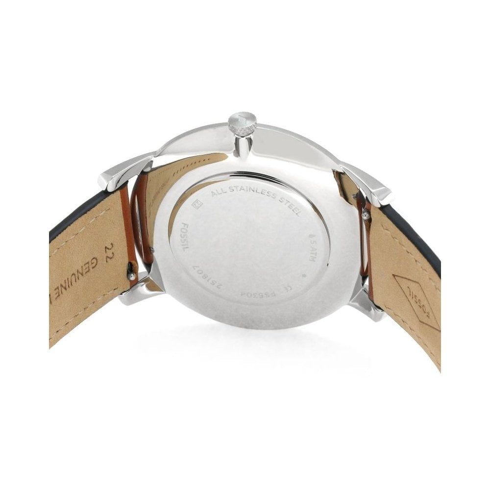 THE MINIMALIST STAINLESS STEEL GENTS ANALOGUE QUARTZ WATCH WITH BROWN LEATHER STRAP