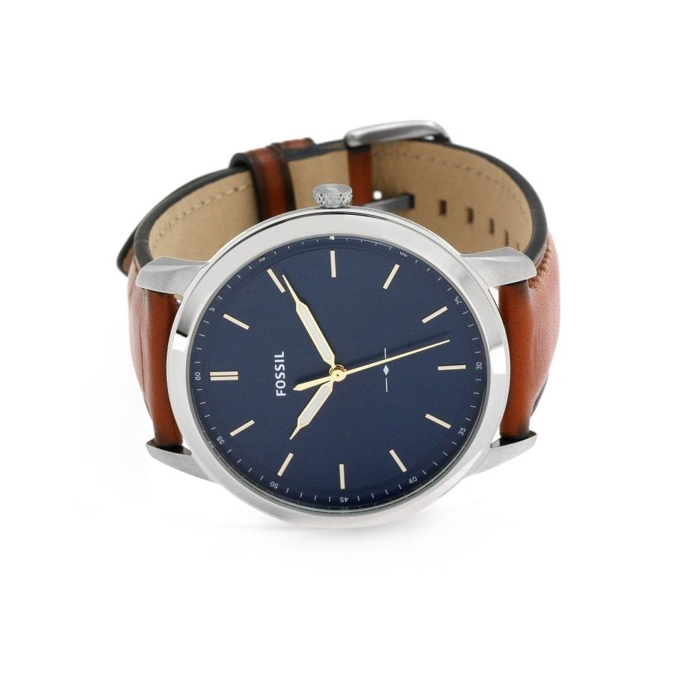 THE MINIMALIST STAINLESS STEEL GENTS ANALOGUE QUARTZ WATCH WITH BROWN LEATHER STRAP