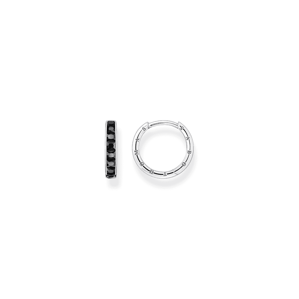 THOMAS SABO BLACK STONES PAVÉ SILVER HOOP EARRINGS