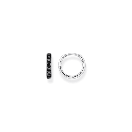 THOMAS SABO BLACK STONES PAVÉ SILVER HOOP EARRINGS
