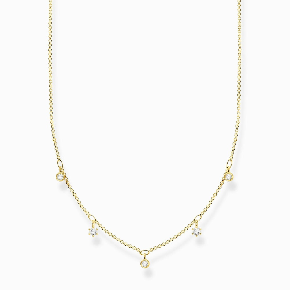 THOMAS SABO GOLD ON SILVER DROP WHITE DROP STONES NECKLACE 