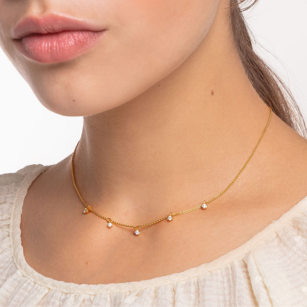 THOMAS SABO GOLD ON SILVER DROP WHITE DROP STONES NECKLACE 